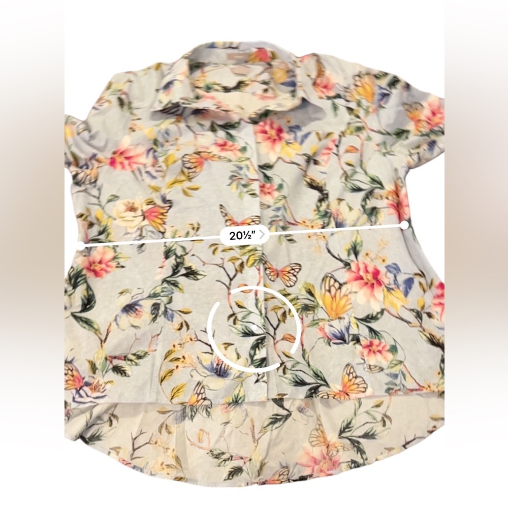 Chico’s No-Iron Cotton “Butterfly Garden” Shirt • Size 3 (16-18) - Picture 8 of 10
